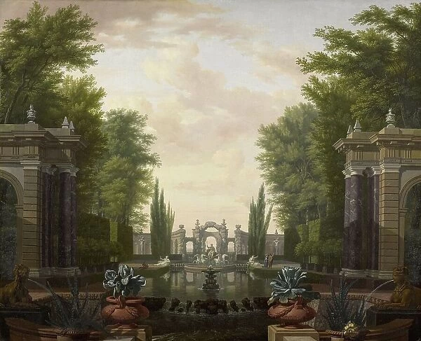 Water Terrace with Statues and Fountains in a Park, 1700-1744. Creator: Isaac de Moucheron