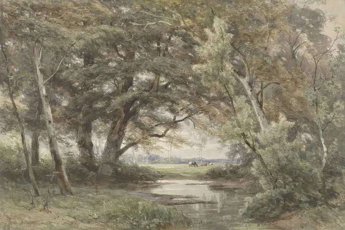 Framed Print : Water under trees at the end of a forest, 1835-1877. Creator: Jan Willem van Borselen Framed Print : Water under trees at the end of a forest, 1835-1877. Creator: Jan Willem van Borselen