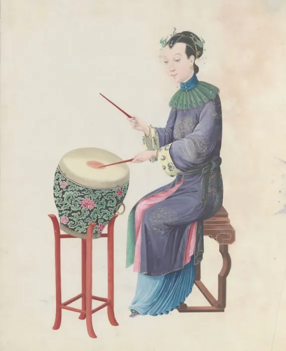 Framed Print : Watercolour of musician playing drum, late 18th century. Creator: Unknown Framed Print : Watercolour of musician playing drum, late 18th century. Creator: Unknown