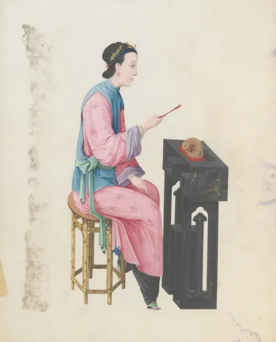 Framed Print : Watercolour of musician playing mu yu, late 18th century. Creator: Unknown Framed Print : Watercolour of musician playing mu yu, late 18th century. Creator: Unknown