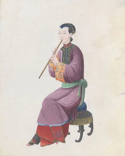 Watercolour of musician playing xiao, late 18th century. Creator: Unknown