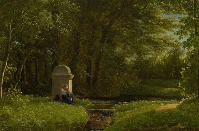 Framed Print : Watercourse by forest clearing with altar dedicated to Love in the northern park at Ermenonville. Creator: Alexandre Haycinthe Dunouy Framed Print : Watercourse by forest clearing with altar dedicated to Love in the northern park at Ermenonville. Creator: Alexandre Haycinthe Dunouy