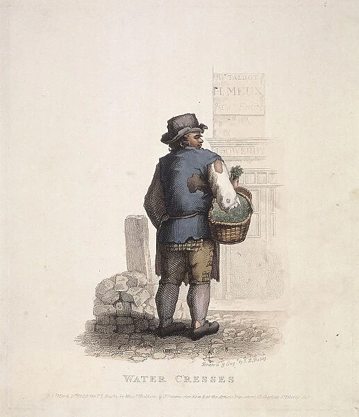 Watercress seller with a basket on his arm, 1820. Artist: Thomas Lord Busby