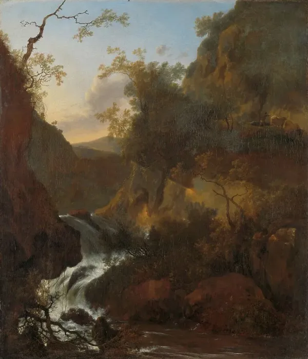 Framed Print : A waterfall, 1649-1673. Creator: Adam Pynacker Framed Print : A waterfall, 1649-1673. Creator: Adam Pynacker