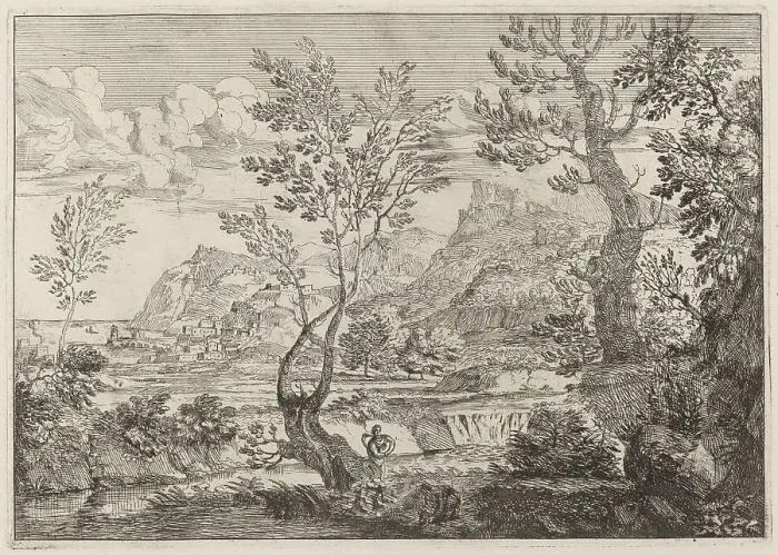 Framed Print : A Waterfall, 1696. Creator: Crescenzio Onofri Framed Print : A Waterfall, 1696. Creator: Crescenzio Onofri