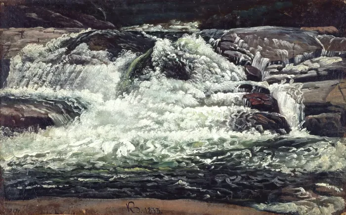 Framed Print : A Waterfall, 1833. Creator: Knud Baade Framed Print : A Waterfall, 1833. Creator: Knud Baade