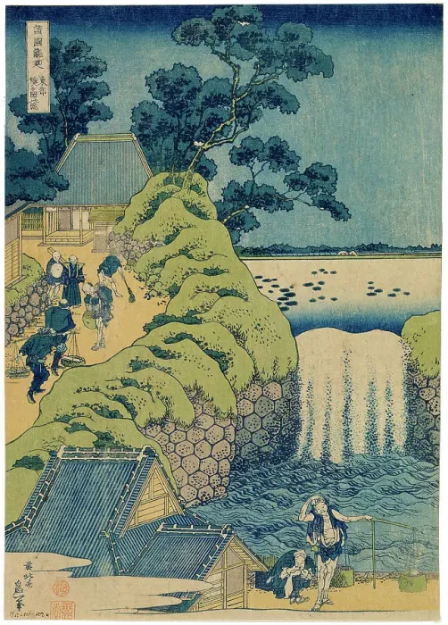 Framed Print : Waterfall Aigaoka (From the series Waterfalls of the Various Provinces), c1829. Artist: Hokusai Framed Print : Waterfall Aigaoka (From the series Waterfalls of the Various Provinces), c1829. Artist: Hokusai