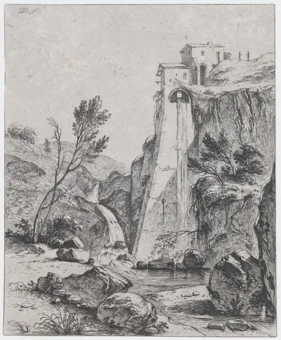 Framed Print : Waterfall after Breenberg, 1764. Creator: Jean-Jacques de Boissieu Framed Print : Waterfall after Breenberg, 1764. Creator: Jean-Jacques de Boissieu