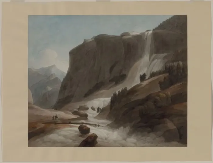 Framed Print : Waterfall between Chiavenna and Mount Splügen, 1784. Creator: Francis Towne (British Framed Print : Waterfall between Chiavenna and Mount Splügen, 1784. Creator: Francis Towne (British