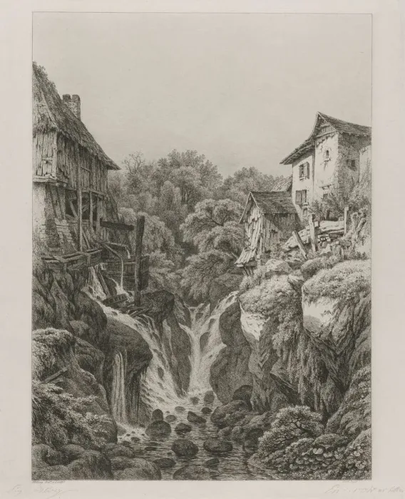 Framed Print : The Mill and Waterfall of Gresy near Aix-les-Bains, 1856. Creator: Eugene Blery (French Framed Print : The Mill and Waterfall of Gresy near Aix-les-Bains, 1856. Creator: Eugene Blery (French