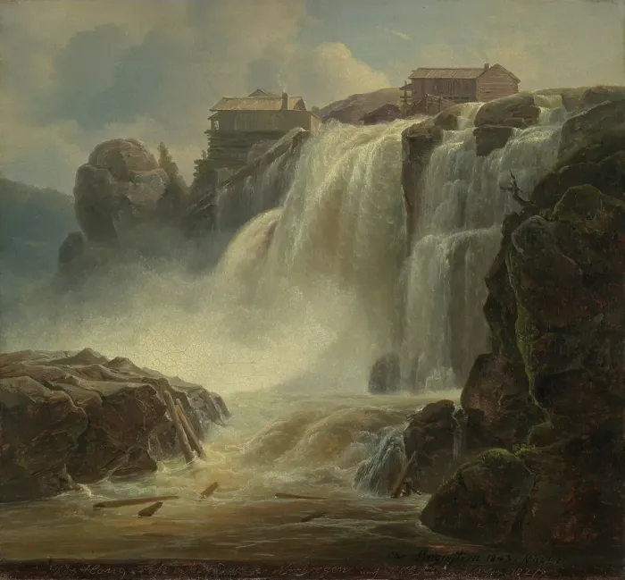 Framed Print : The Waterfall Haugsfossen at Modum in Norwegen, 1843. Creator: Christian Morgenstern Framed Print : The Waterfall Haugsfossen at Modum in Norwegen, 1843. Creator: Christian Morgenstern