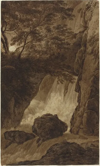 Framed Print : A Waterfall by Moonlight. Creator: Franz Kobell Framed Print : A Waterfall by Moonlight. Creator: Franz Kobell