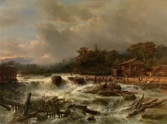 Framed Print : Waterfall in Norway, 1855. Creator: Jacob Jacobs Framed Print : Waterfall in Norway, 1855. Creator: Jacob Jacobs