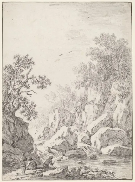 Framed Print : A Waterfall by Rock Cliffs, 1750s(?). Creator: Johann Christoph Dietzsch Framed Print : A Waterfall by Rock Cliffs, 1750s(?). Creator: Johann Christoph Dietzsch