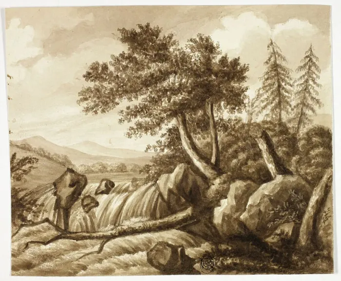 Framed Print : Waterfall in Rocky Landscape, n.d. Creator: Octavius Oakley Framed Print : Waterfall in Rocky Landscape, n.d. Creator: Octavius Oakley