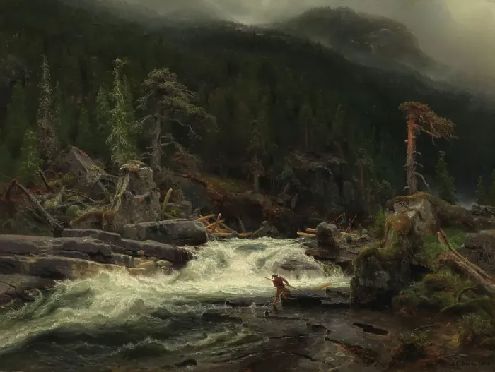 Framed Print : Waterfall in Telemark, 1852. Creator: Herman August Cappelen Framed Print : Waterfall in Telemark, 1852. Creator: Herman August Cappelen
