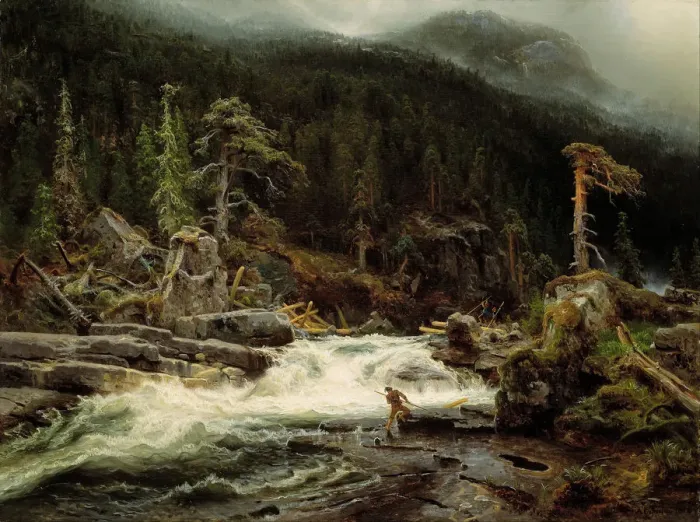 Framed Print : Waterfall in Telemark. Artist: Cappelen, August (1827-1852) Framed Print : Waterfall in Telemark. Artist: Cappelen, August (1827-1852)