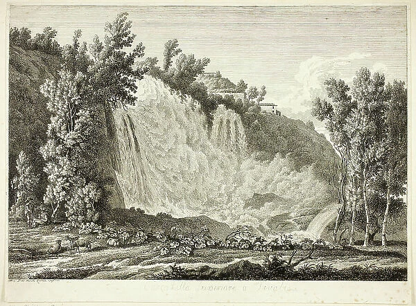 Waterfall Above Tivoli, from Malerisch radirte Prospecte aus Italien, 1792. Creator: Albert Christoph Dies