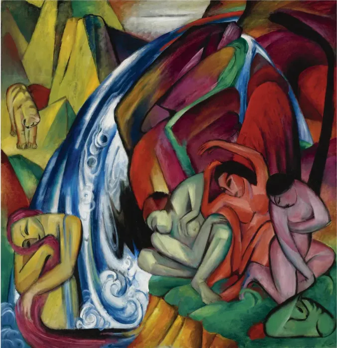 Framed Print : The waterfall (Women under a waterfall), 1912. Artist: Marc, Franz (1880-1916) Framed Print : The waterfall (Women under a waterfall), 1912. Artist: Marc, Franz (1880-1916)