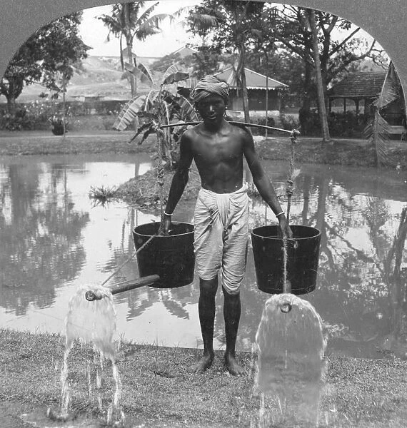 Watering cans used for street sprinkling, Burma, 1908. Artist: Stereo Travel Co