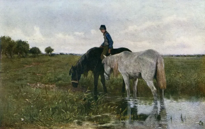 Framed Print : Watering Horses, 1871, (1912). Artist: Anton Mauve Framed Print : Watering Horses, 1871, (1912). Artist: Anton Mauve
