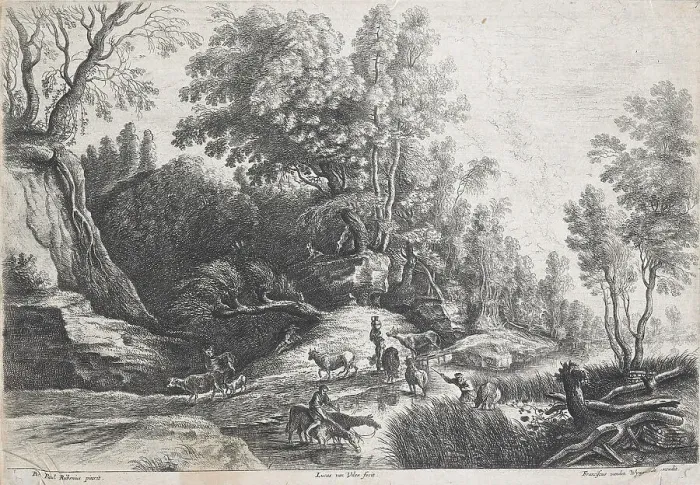 Framed Print : The watering place, c. 1629-40. Creator: Lucas van Uden Framed Print : The watering place, c. 1629-40. Creator: Lucas van Uden