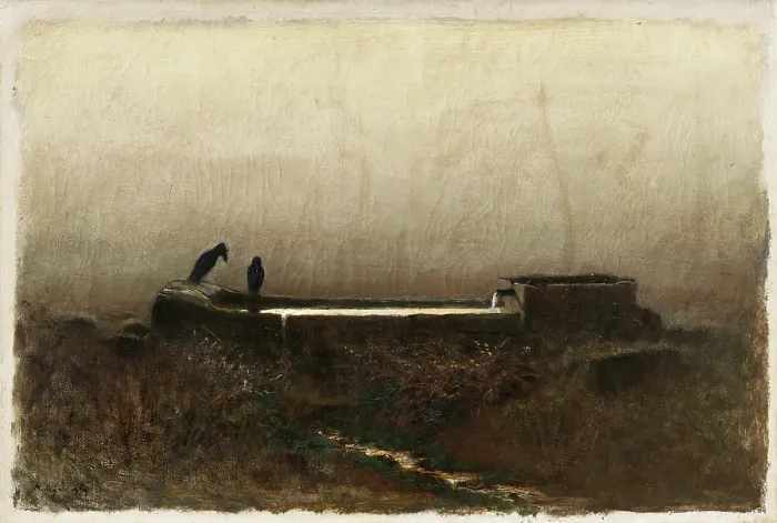 Framed Print : Watering Place with Ravens, 1878. Creator: Ladislav Mednyanszky Framed Print : Watering Place with Ravens, 1878. Creator: Ladislav Mednyanszky