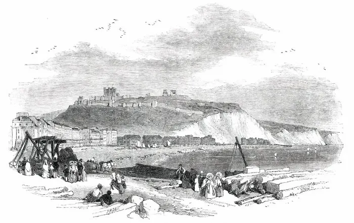 Framed Print : Watering-Places of England - Dover: the Town and Heights, 1850. Creators: Birket Foster, Edmund Evans Framed Print : Watering-Places of England - Dover: the Town and Heights, 1850. Creators: Birket Foster, Edmund Evans