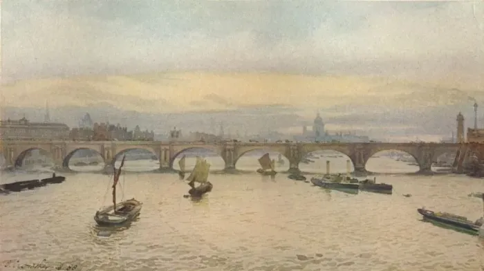 Framed Print : Waterloo Bridge From Charing Cross Railway Bridge, 1888 (1926). Artist: John Crowther