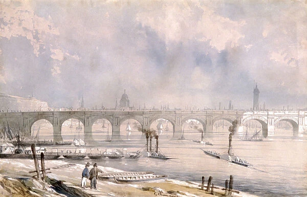 Waterloo Bridge, looking towards the City, London, 1847. Artist: G Chaumont