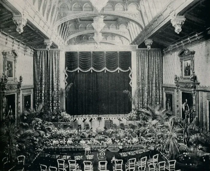 Framed Print : The Waterloo Chamber, Windsor Castle, Fitted as a theatre for the State Plays of 1891, c1891, (1901 Artist: Eyre & Spottiswoode Framed Print : The Waterloo Chamber, Windsor Castle, Fitted as a theatre for the State Plays of 1891, c1891, (1901 Artist: Eyre & Spottiswoode