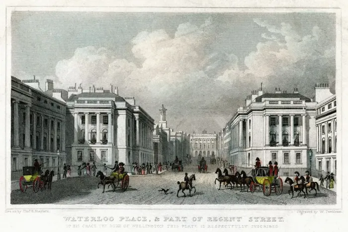Framed Print : Waterloo Place and part of Regent Street, Westminster, London, 1828. Artist: William Tombleson Framed Print : Waterloo Place and part of Regent Street, Westminster, London, 1828. Artist: William Tombleson