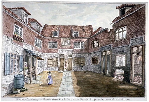 Watermens Almshouses in Queens Arms Court, Upper Ground Street, Southwark, London, 1839