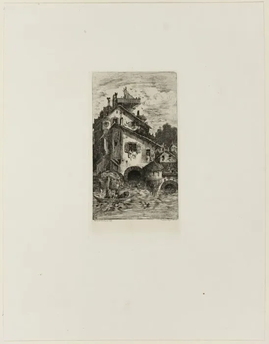 Framed Print : Watermill, 1866. Creator: Rodolphe Bresdin Framed Print : Watermill, 1866. Creator: Rodolphe Bresdin