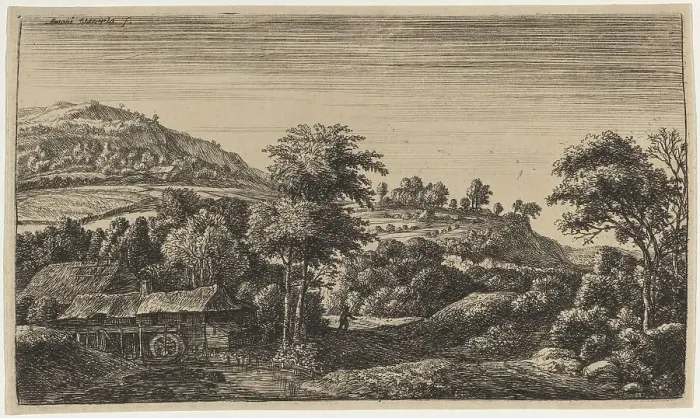 Framed Print : Watermill at the Foot of a Hill. Creator: Anthonie Waterloo Framed Print : Watermill at the Foot of a Hill. Creator: Anthonie Waterloo