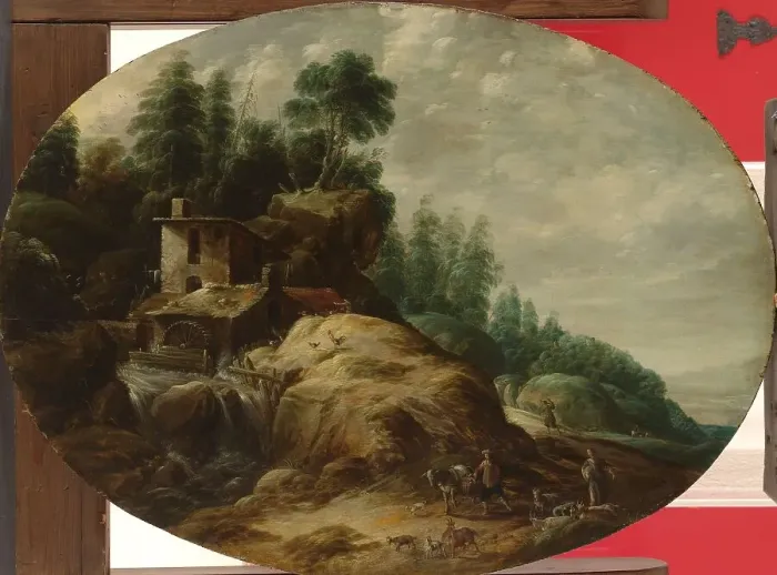 Framed Print : Watermill by a Wooded Outcrop, 1633. Creator: Gillis Peeters Framed Print : Watermill by a Wooded Outcrop, 1633. Creator: Gillis Peeters
