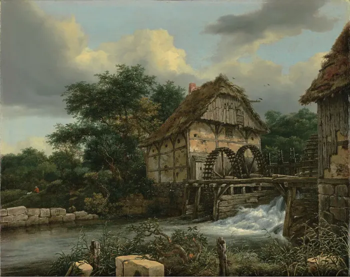Framed Print : Two Watermills and an Open Sluice, 1653. Creator: Jacob van Ruisdael