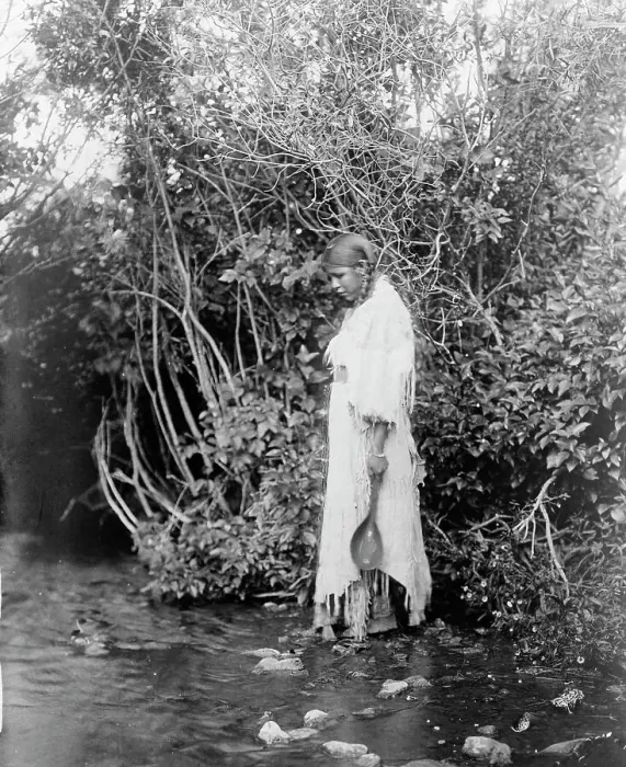 Framed Print : At the water's edge-Arikara, c1908. Creator: Edward Sheriff Curtis Framed Print : At the water's edge-Arikara, c1908. Creator: Edward Sheriff Curtis