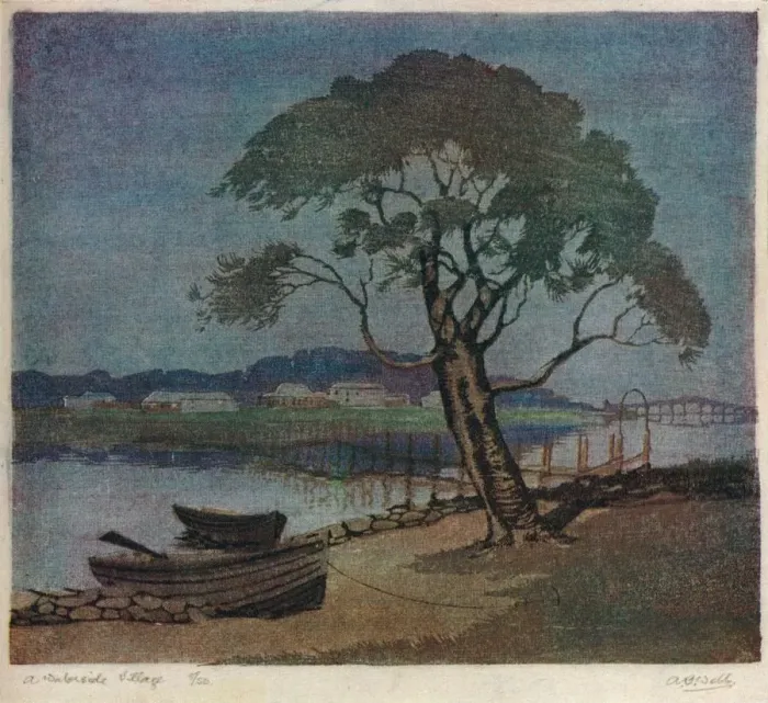Framed Print : A Waterside Village, c1921. Artist: Archibald Bertram Webb Framed Print : A Waterside Village, c1921. Artist: Archibald Bertram Webb