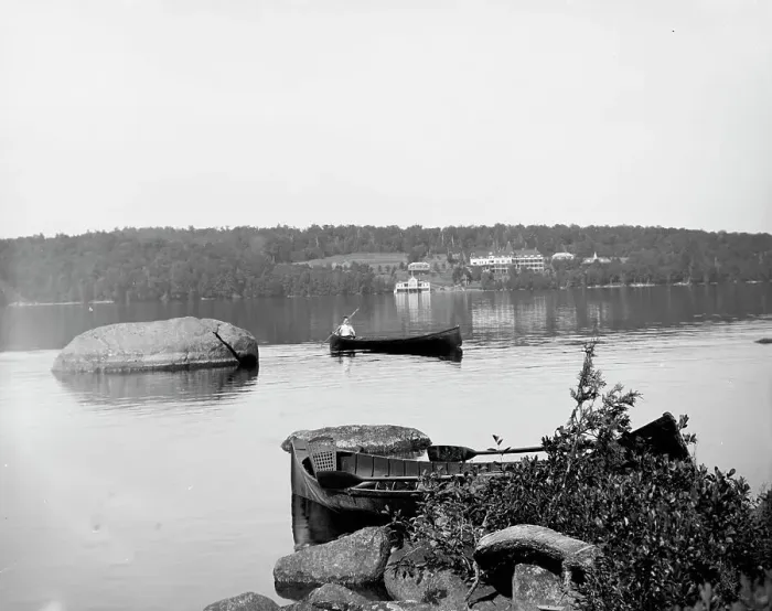 Framed Print : The Wawbeek Inn from Barts Bartlett's? Island, Upper Saranac Lake, Adirondack Mts. NY. c1900-1910 Creator: Unknown Framed Print : The Wawbeek Inn from Barts Bartlett's? Island, Upper Saranac Lake, Adirondack Mts. NY. c1900-1910 Creator: Unknown
