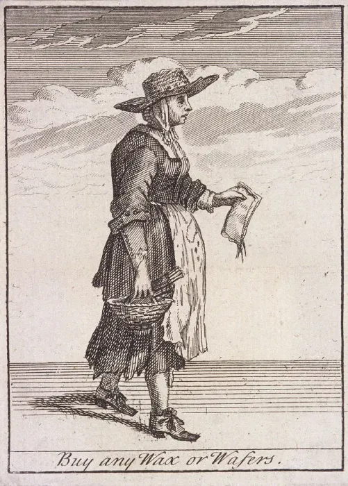 Framed Print : A wax and wafer seller, Cries of London, (c1688?) Framed Print : A wax and wafer seller, Cries of London, (c1688?)