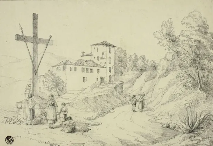 Framed Print : On the way from Val Oscuro to Nice, March 8, 1842. Creator: Elizabeth Murray Framed Print : On the way from Val Oscuro to Nice, March 8, 1842. Creator: Elizabeth Murray