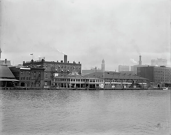 Wayne Hotel and Pavilion from the river, Detroit, Mich. between 1900 and 1915. Creator: William H. Jackson