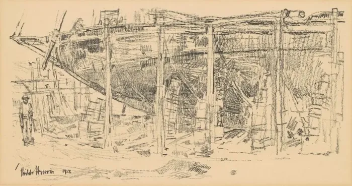 Framed Print : On the Ways, 1918. Creator: Frederick Childe Hassam