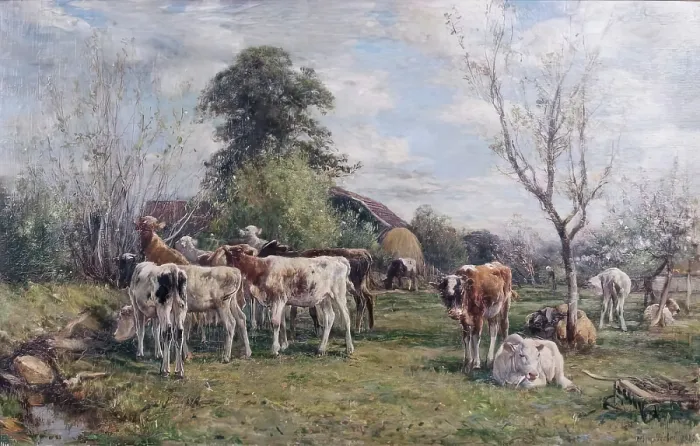 Framed Print : Weaned Calves, 1879. Creator: Mark Fisher Framed Print : Weaned Calves, 1879. Creator: Mark Fisher