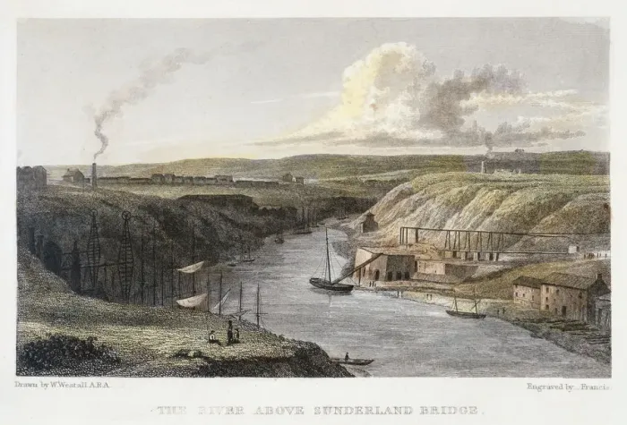 Framed Print : The Wear above Sunderland Iron Bridge, c1829. Artist: R Francis Framed Print : The Wear above Sunderland Iron Bridge, c1829. Artist: R Francis