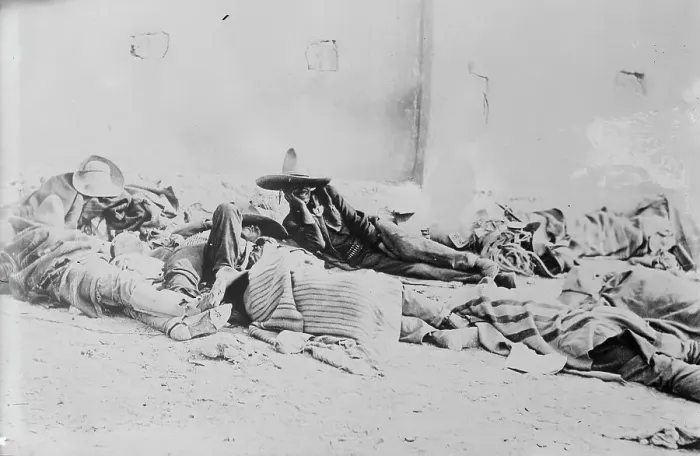 Framed Print : Weary and wounded rebels, Lerdo, 1914. Creator: Bain News Service Framed Print : Weary and wounded rebels, Lerdo, 1914. Creator: Bain News Service