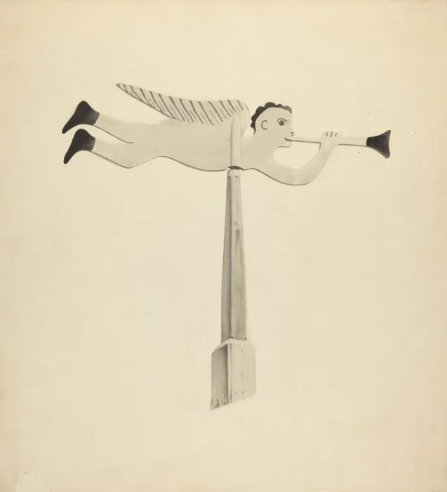 Framed Print : Weather Vane - Angel Gabriel, c. 1938. Creator: Howard Weld Framed Print : Weather Vane - Angel Gabriel, c. 1938. Creator: Howard Weld