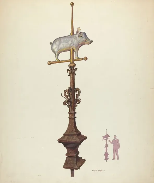 Framed Print : Weather Vane Finial, c. 1941. Creator: Adolph Opstad Framed Print : Weather Vane Finial, c. 1941. Creator: Adolph Opstad