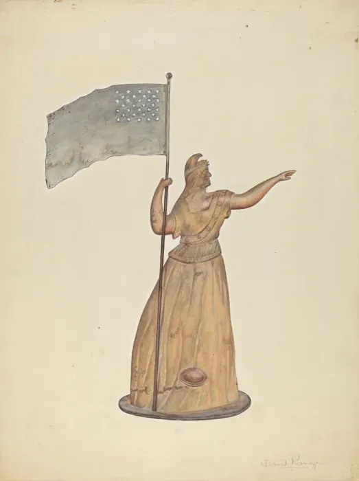 Framed Print : Weather Vane - Goddess of Liberty, c. 1937. Creator: David Ramage Framed Print : Weather Vane - Goddess of Liberty, c. 1937. Creator: David Ramage